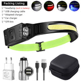 COB LED Induction Headlamp 1200mAh USB Rechargeable Hunting Flashlight with 6 Modes - Work Light Torch