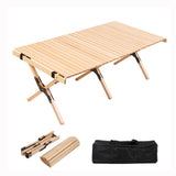 Portable Folding Wood Table with Carry Bag - Large Wooden Desk for Camping, Beach, Picnic, Outdoor, Garden, Backyard Furniture