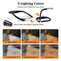 Rechargeable Fashion Neck Book Light - 3 Color Adjustable Brightness, Flexible Arm, Night Lamp for Reading & Camping