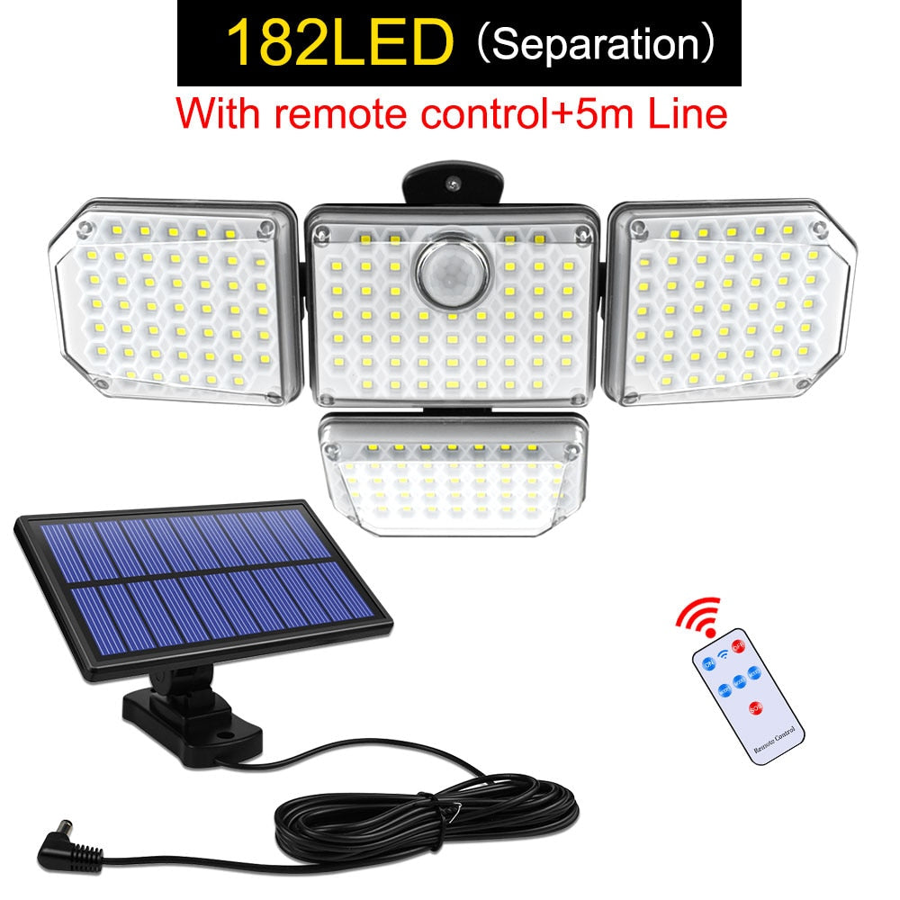 Solar Lights Outdoor 182/112 LED Wall Lamp, Adjustable Heads, IP65 Waterproof, 3 Modes Security Flood Light