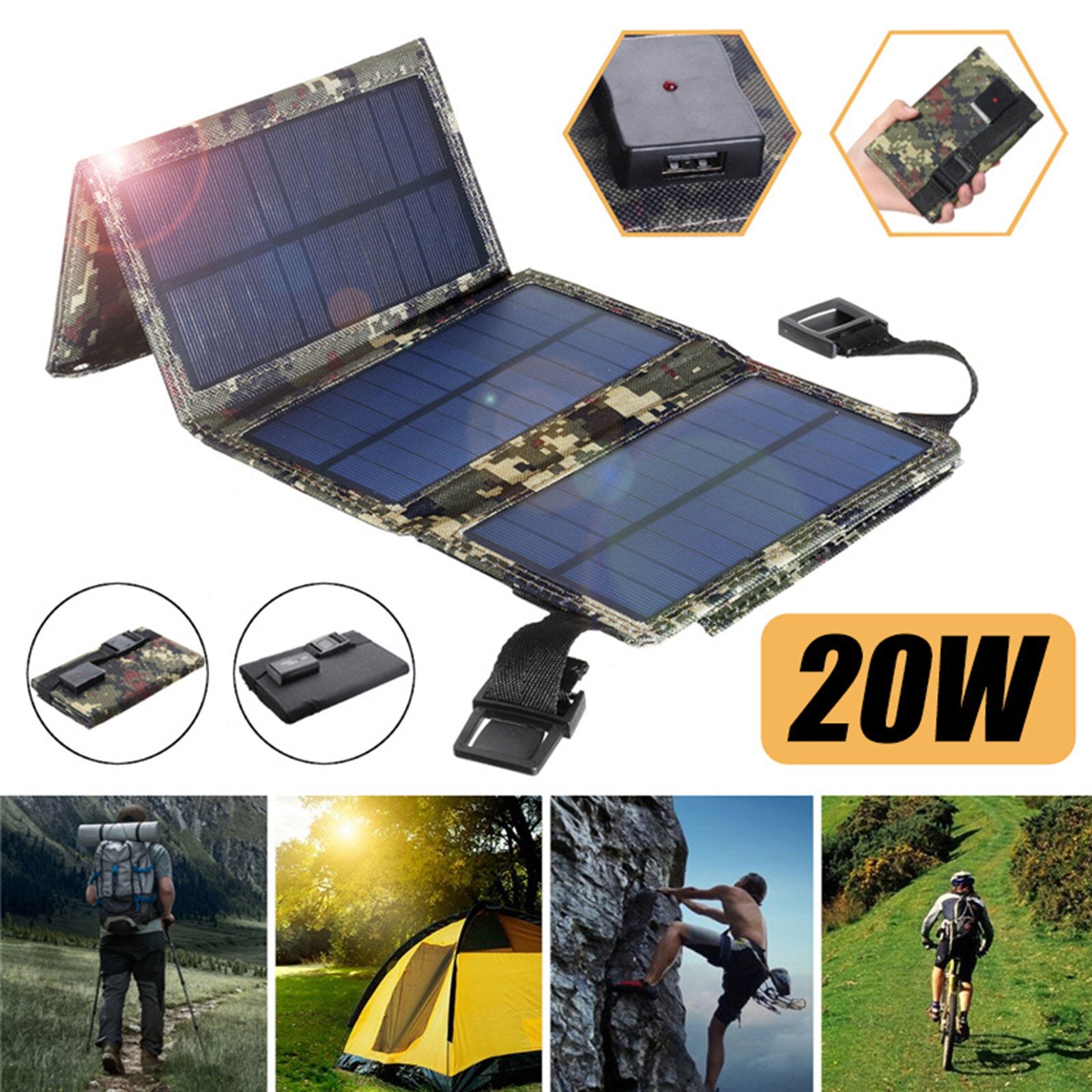 5W 5V Folding USB Solar Charger - Portable, Waterproof Solar Battery for Mobile Phones & Outdoor Use