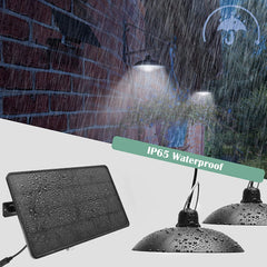 Solar Pendant Light IP65 Waterproof Outdoor/Indoor Double Head with Cable for Camping, Garden, Yard, Shed