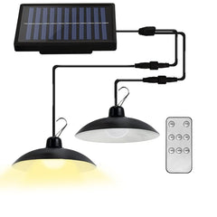 Dual Head Solar Pendant Light, Indoor/Outdoor, 3m Cord, IP65 Waterproof, Garden/Yard Hanging Lamp