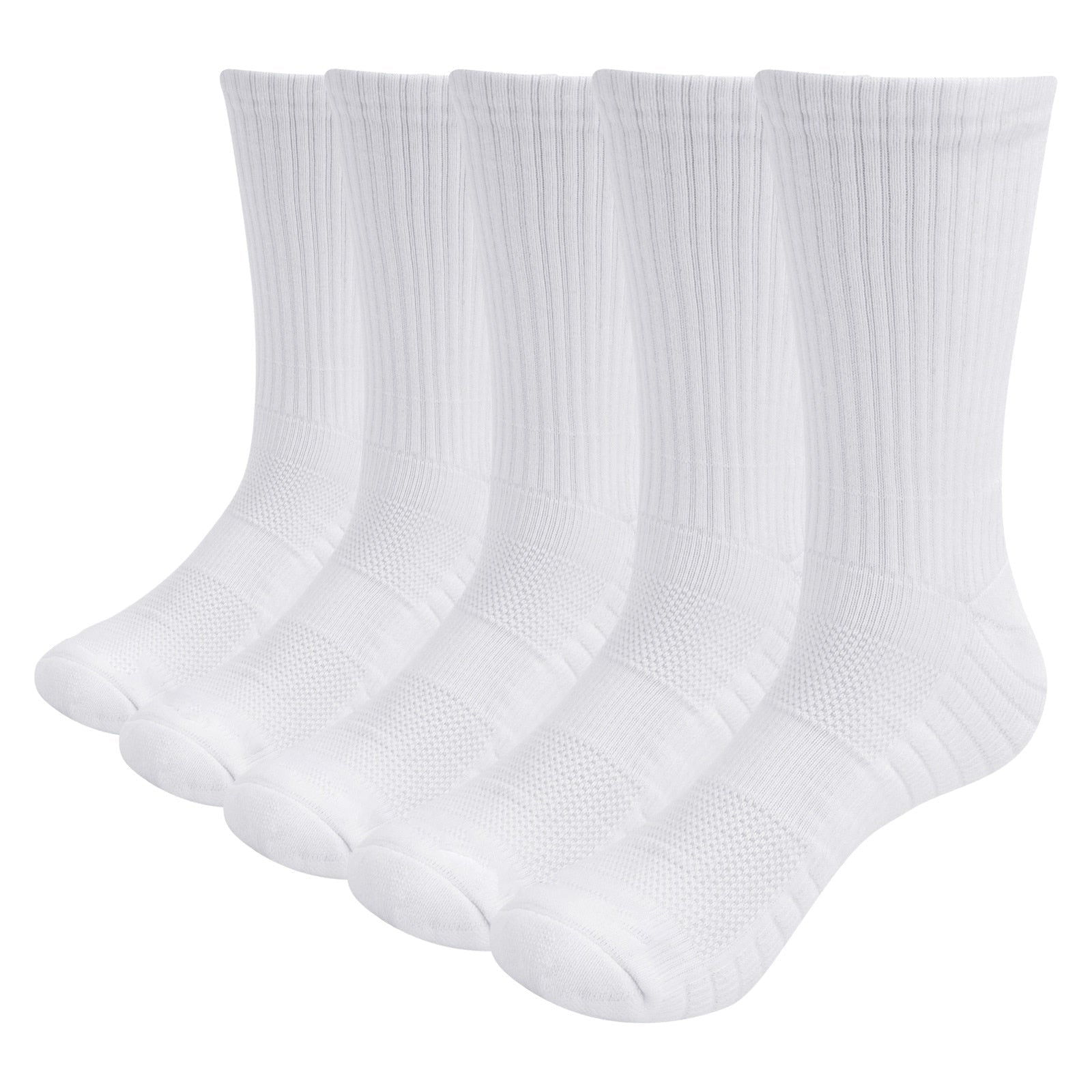 5 Pairs Performance Cotton Moisture-Wicking Sports Hiking Crew Socks, Size 37-46 EU