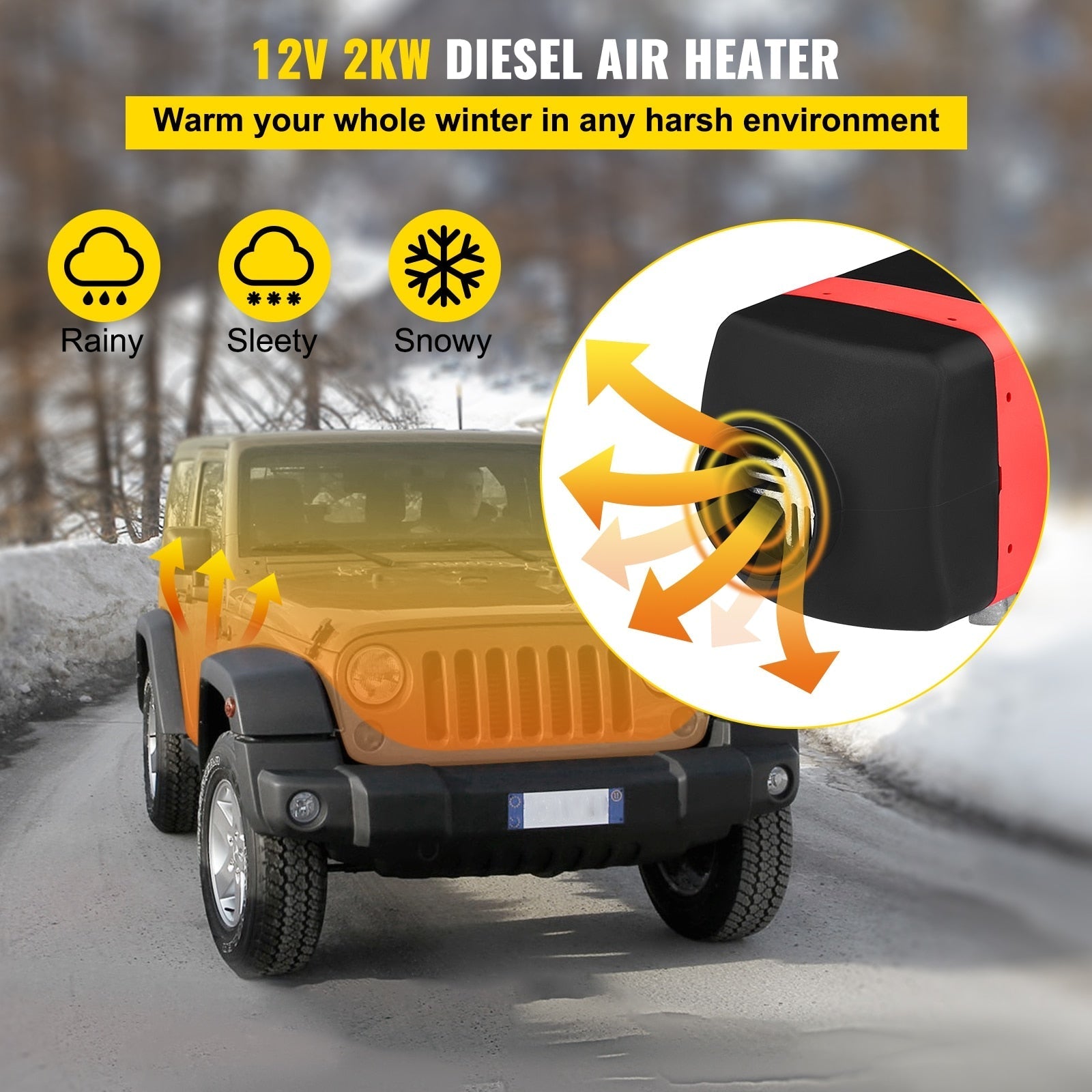 2KW 12V Diesel Air Heater with LCD Switch & Silencer, 5/10L Tank for Car, RV, Trailer, Truck, Parking Heater