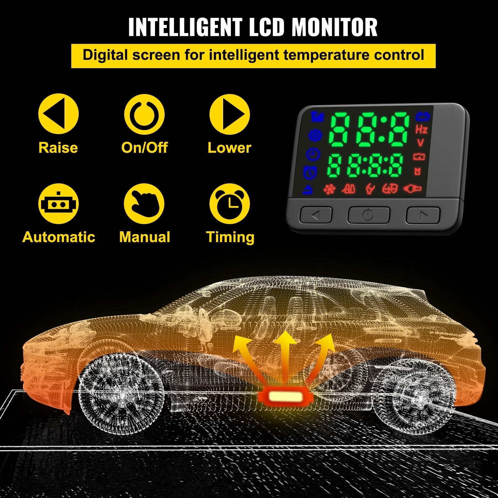 2KW 12V Diesel Air Heater with LCD Switch & Silencer, 5/10L Tank for Car, RV, Trailer, Truck, Parking Heater