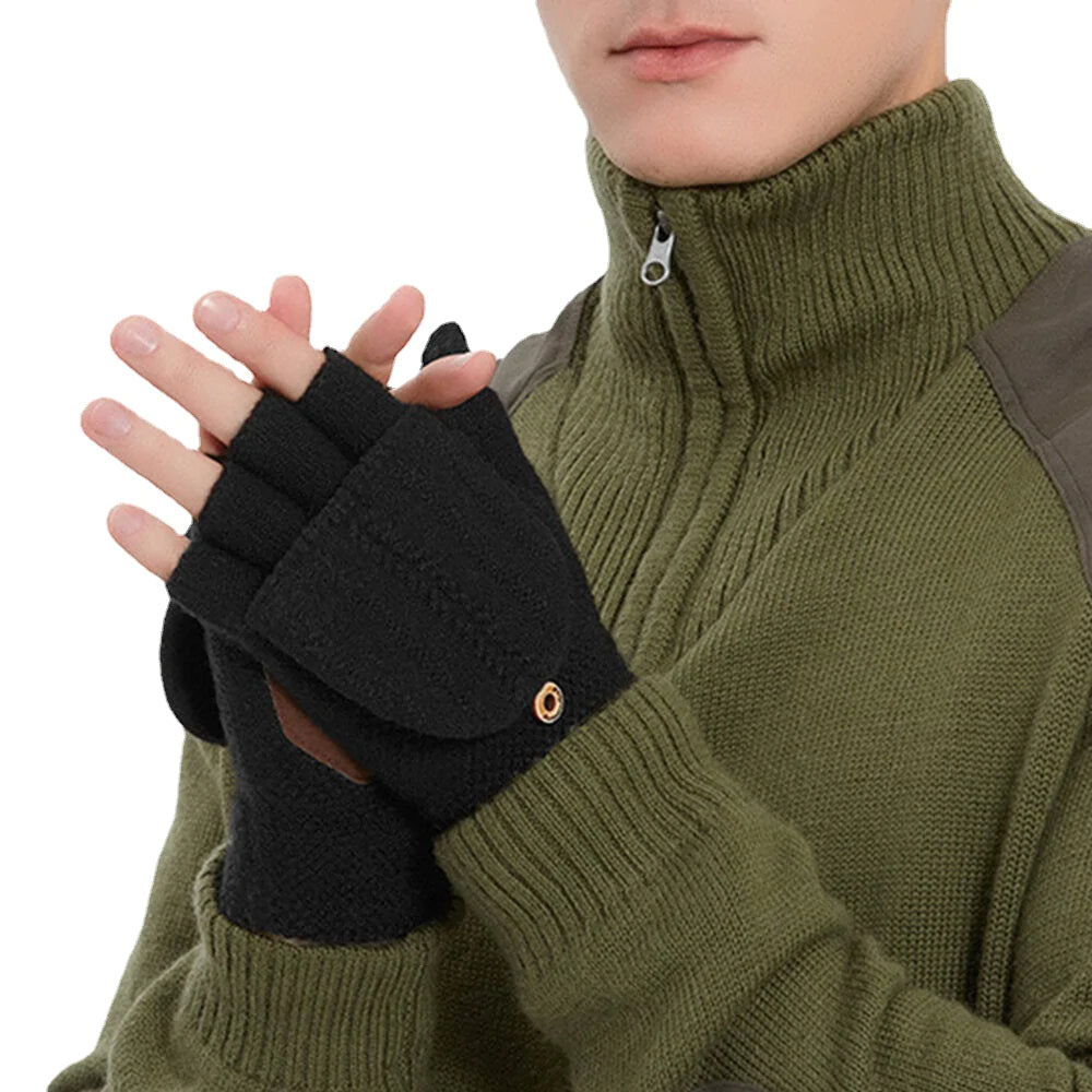 Unisex Knitted Half-Finger Gloves - Antifreeze, Warm, Thickened, Plus Velvet for Autumn & Winter