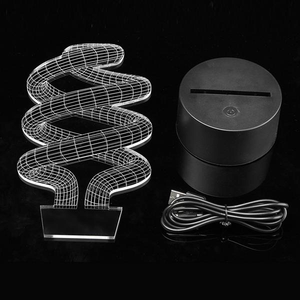 3D Tornado Illusion LED Desk Light - USB, 7 Color Changing Night Lamp