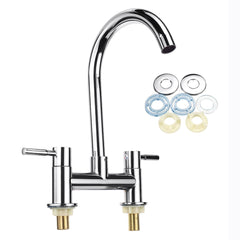 Brushed Kitchen Sink Faucet - Double Handle, Hot & Cold Mixer, 360 Degree Swivel Spout with Spray