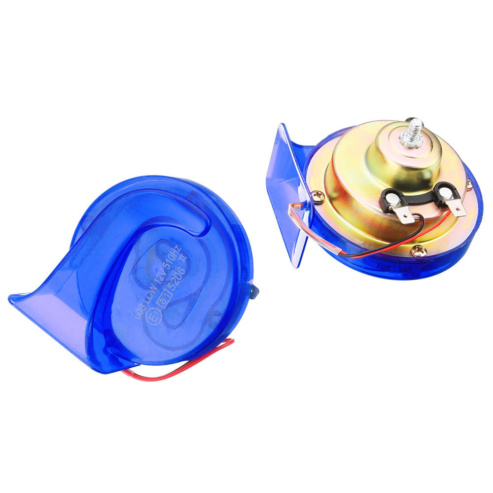 Pair of 12V 110dB Universal Blue Super Loud Air Snail Horns for Car, Van, and Motorcycle
