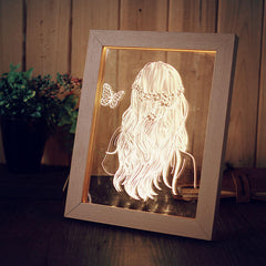 3D LED Night Light Wooden Photo Frame - Illuminative USB Lamp for Girls, Christmas Gift