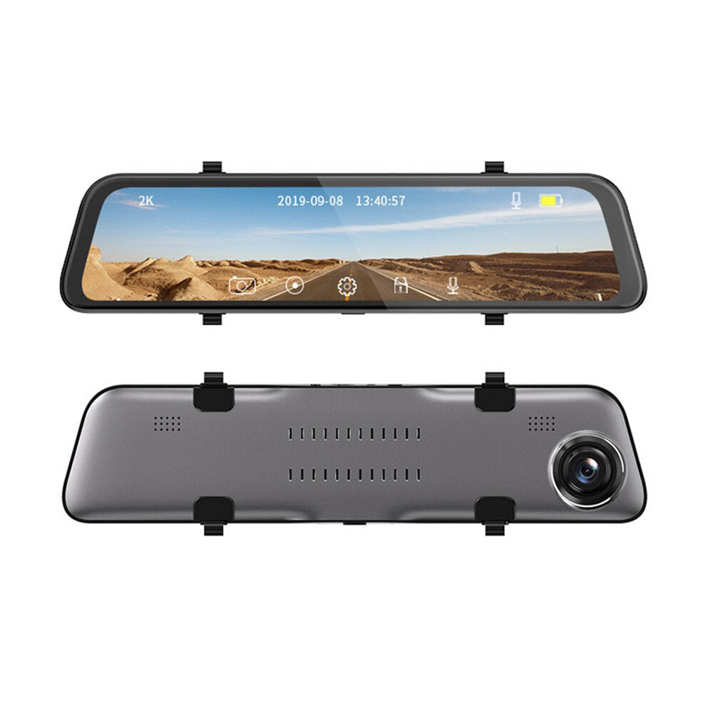 12" Touch Car DVR Dash Cam Mirror, Dual Lens, 1080P Rear View Camera, GPS, Stream Media Video Recorder