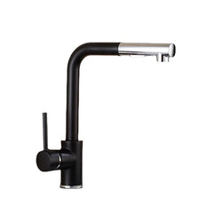 Modern Black Brass Kitchen Sink Faucet with 360 Degree Rotating Pull-Out Spray and Single Hole Basin Mixer Tap