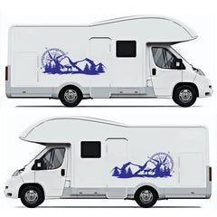 2pcs Set Large Compass Navigation & Mountain Deer Body Sticker Decals for Camper Van, Motorhome, Boat, Motorcycle