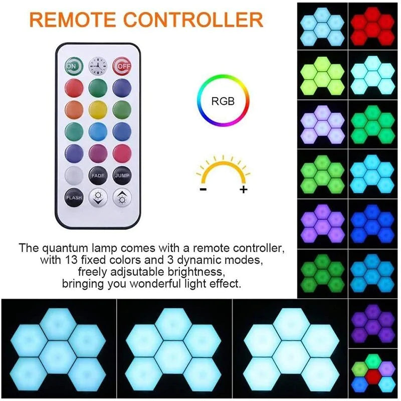 Hexagon RGB LED Lamp with Touch Sensor, USB, Remote Control - Colorful Night Light, RGBW Honeycomb Design