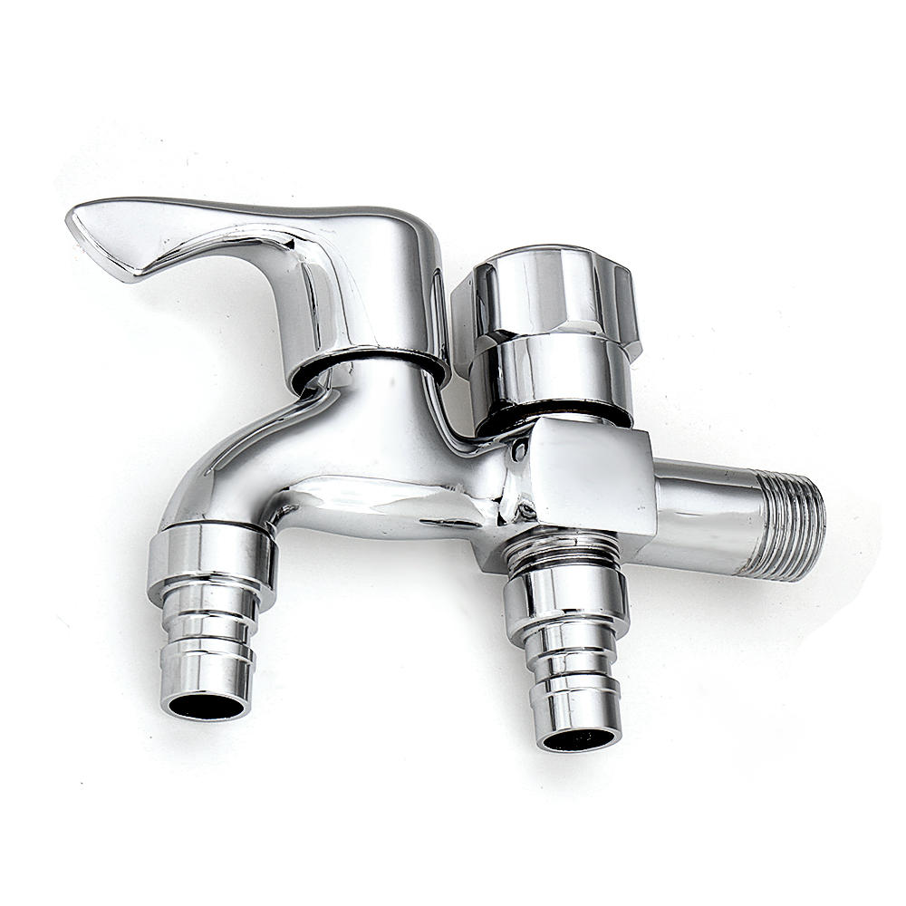 Wall Mount Cold Water Faucet 1/2'' Double Spouts, 2 Handles for Washing Machine, Garden, Bathroom, Bidet