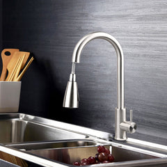 Electroplating Kitchen Sink Pull-Out Faucet - Hot/Cold Water Tap with 2 Stainless Steel Hoses