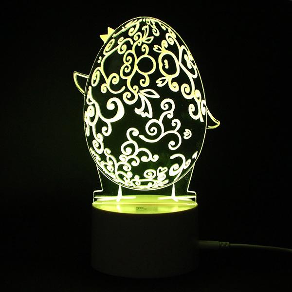 3D Illusion Easter Egg Rabbit LED Night Light - USB Colorful Table Lamp, Holiday Decor, DC5V