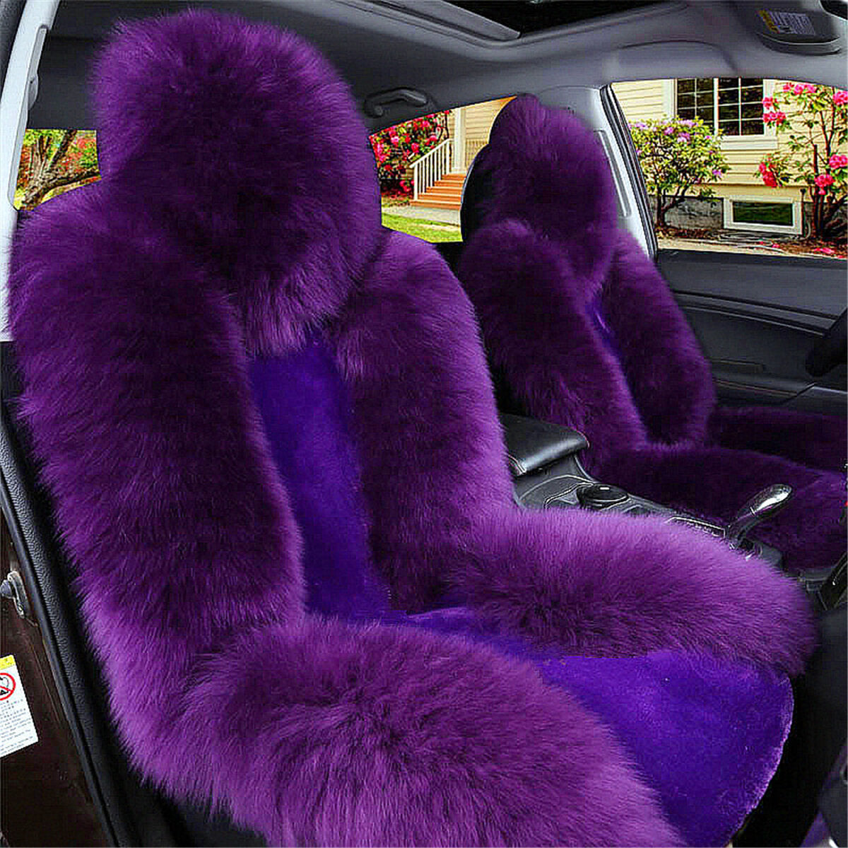 Universal Wool Sheepskin Car Seat Cover - Warm Fur Front Seat Cushion for Auto