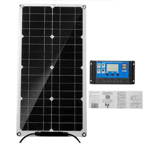 12V 50W Portable Solar Panel Battery Charger for Car, Van, Boat, Caravan, Camper - Trickle Charging