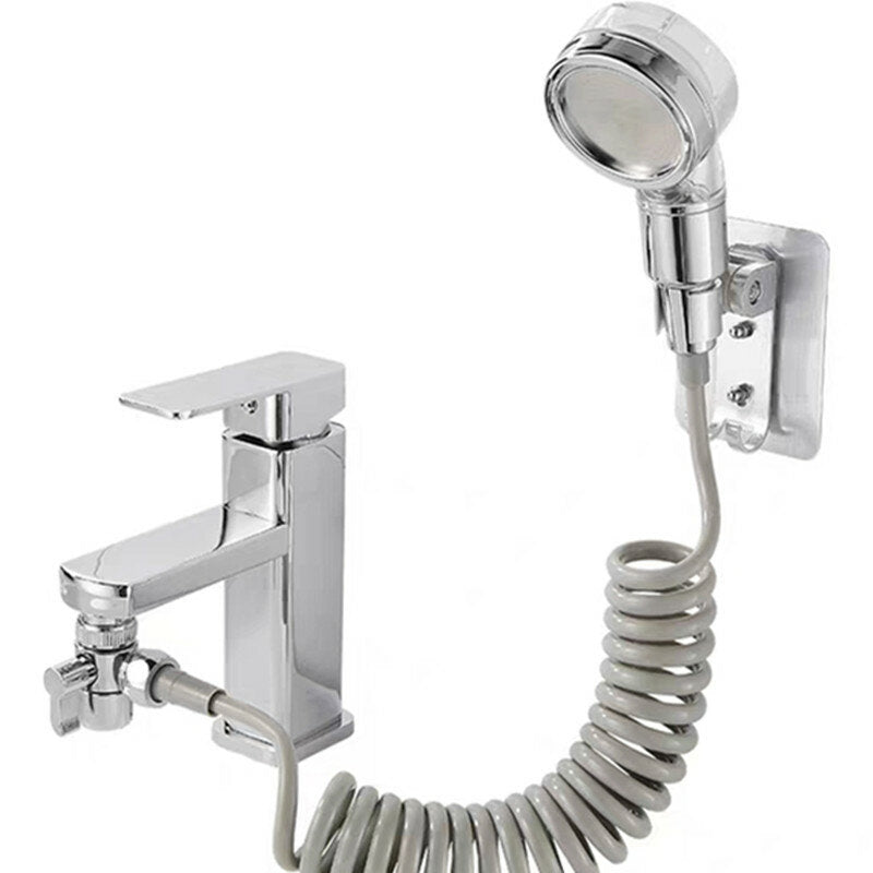 Bathroom Wash Basin Faucet Set with External Shower Head, Toilet Hold Filter, and Flexible Hair Washing Rinser Extension