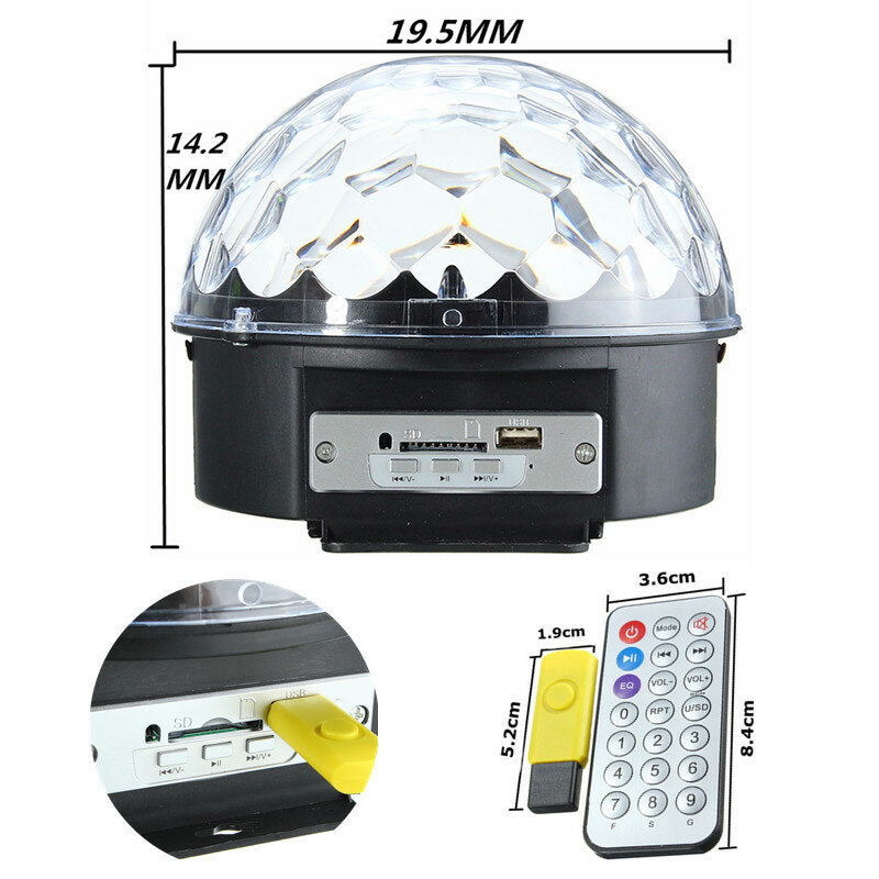 18W RGB LED Crystal Ball Stage Light with Remote Control, MP3, for DJ Club Pub Disco Party, AC100-240V