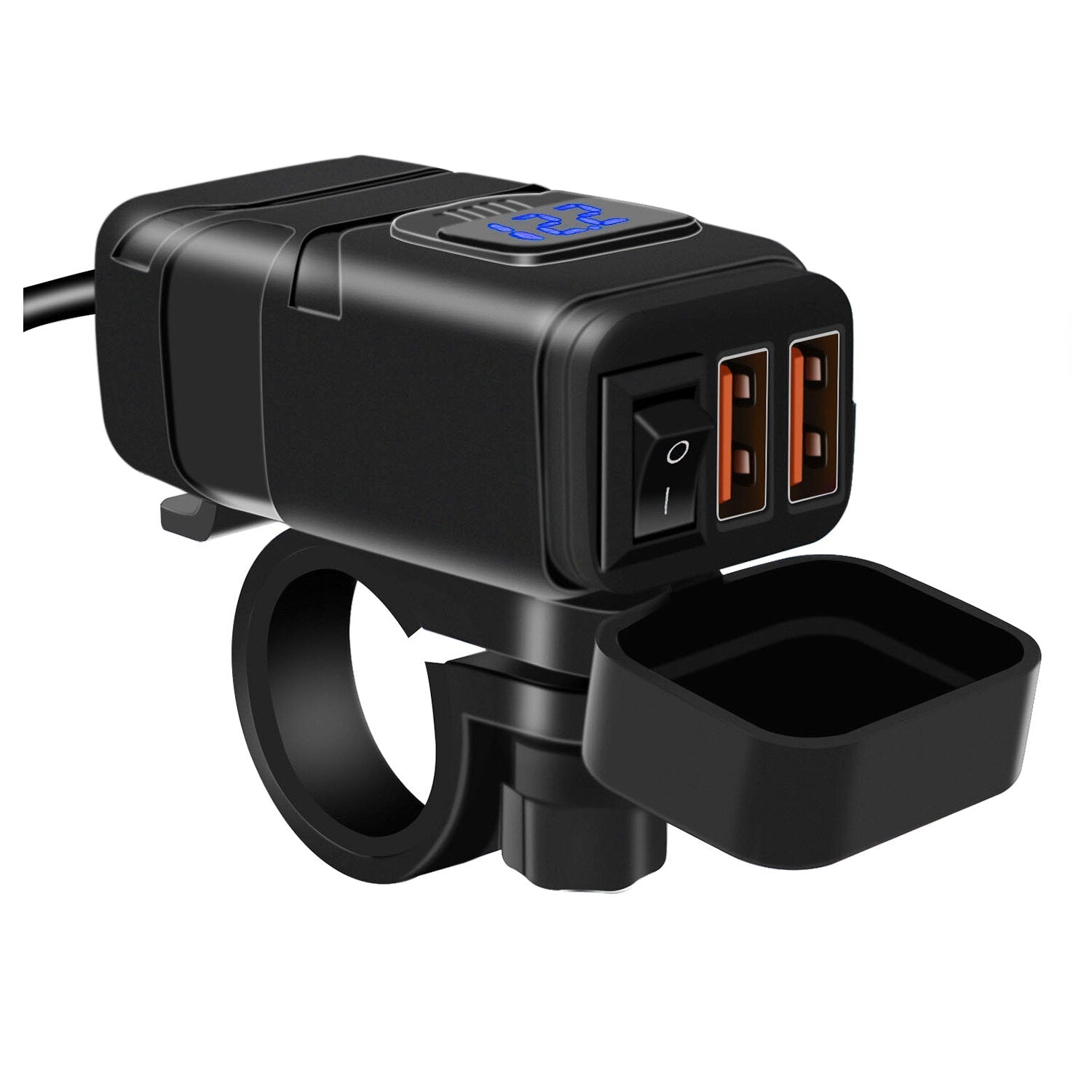 12V/24V QC3.0 Waterproof Motorcycle Dual USB Charger with LED Voltmeter