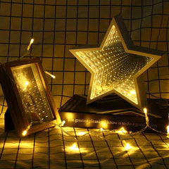 Creative Cute Star Mirror Lamp - LED Tunnel Night Light for Kids, Gift, Atmosphere Light, White/Warm White