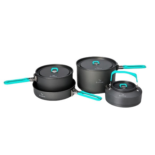 Durable Outdoor Camping Tableware Set: 2 Pots, 1 Frypan, 1 Kettle - Alumina Cookware for Backpacking & Picnics