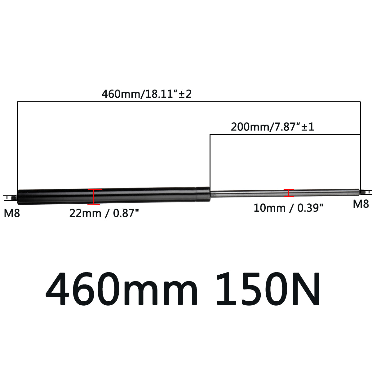 150N Universal Gas Spring Lift Supports for Car, RV, Caravans - Available in 260mm to 860mm Lengths