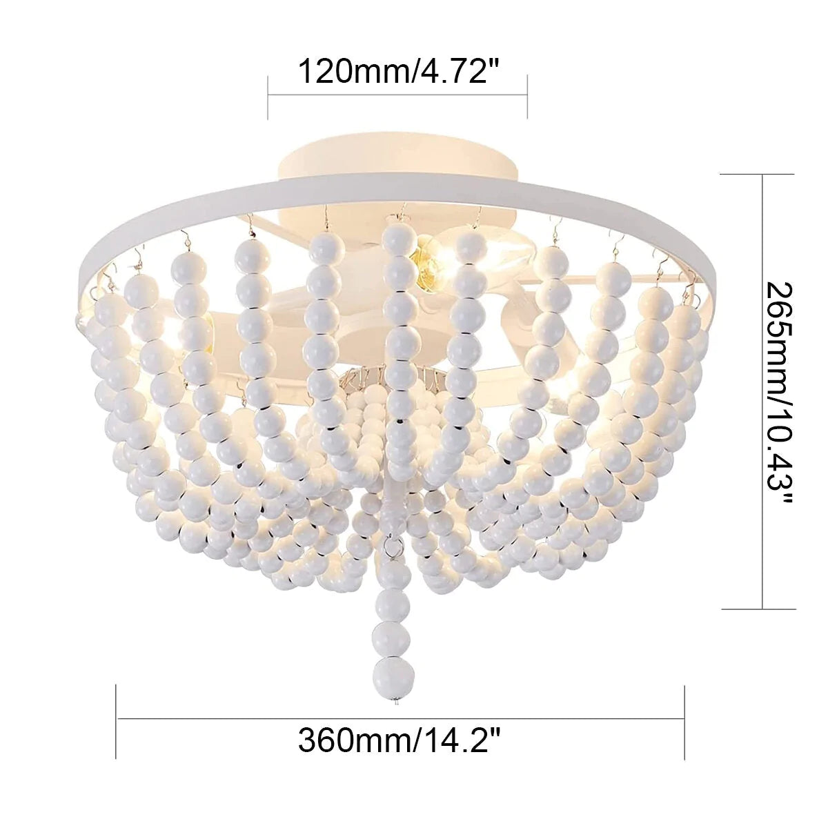 Retro Wooden Bead Chandelier Lighting Fixture - White Ceiling Pendant Light, Bulbs Not Included