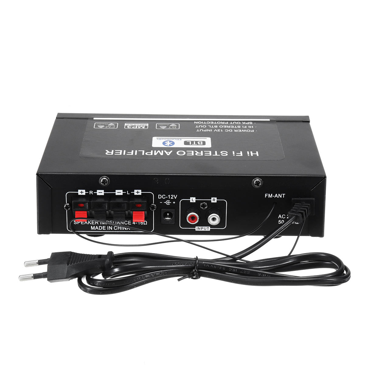 2CH LCD Display HiFi Audio Stereo Power Amplifier with Bluetooth, FM Radio, and Remote Control for Car/Home