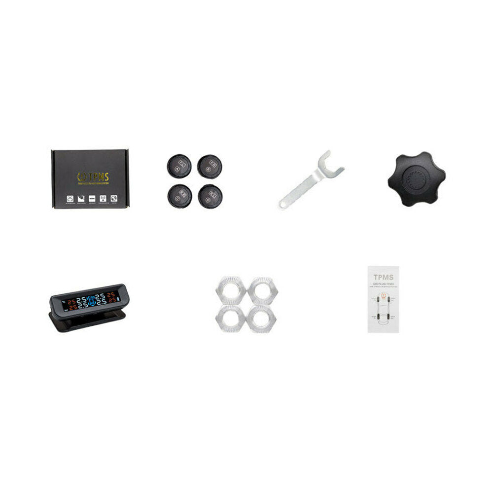 Solar Car Tire Pressure Monitoring System with LCD Screen & 4 ABS Sensors - Real-time Tester