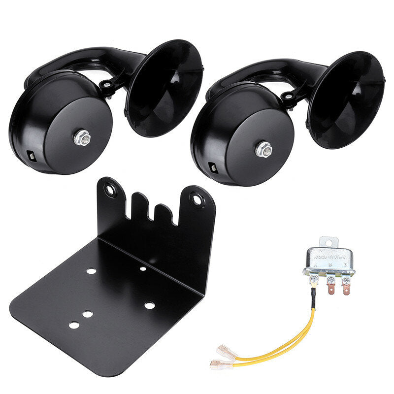 12V 130Hz 126dB/130dB Single/Double Snail Air Horn Elbow Whistle Black Alloy for Cars and Trucks