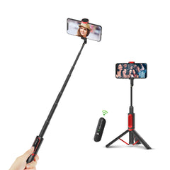 All In One Portable bluetooth Selfie Stick Hidden Phone Clamp with Retractable Tripod