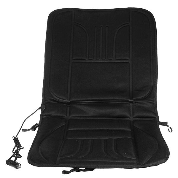 12V Heated Car Seat Cushion Cover - Padded, Black, Winter Warmer for Cars and Vans