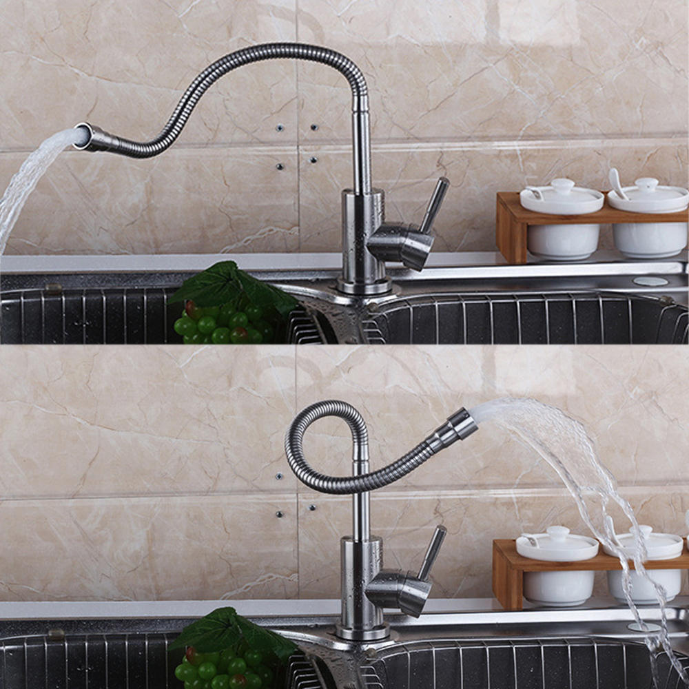 Modern Chrome Stainless Steel Kitchen Sink Faucet - Single Lever Basin Tap