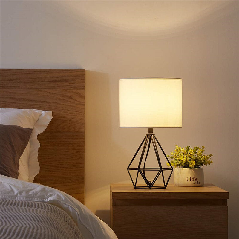 Modern Geometric Bedside Table Lamp with Shade - Hollowed Out Design for Bedroom