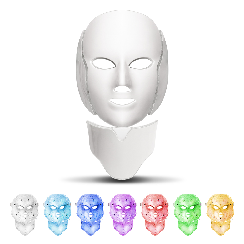7-farbige LED-Gesichtsmaske zur Akne- und Nackentherapie – Koreanische Schönheits-Lichtmaschine