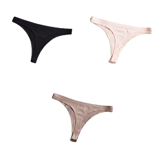 Sexy Seamless Thong Panties - Silk Lingerie G-String Briefs, 3-Pack