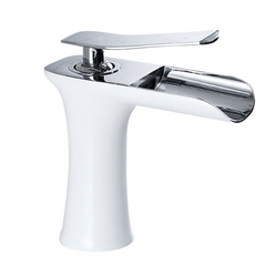 Modern Bathroom Basin Waterfall Faucet - Single Hole Hot & Cold Mixer Tap with Handle for Vanity Sink