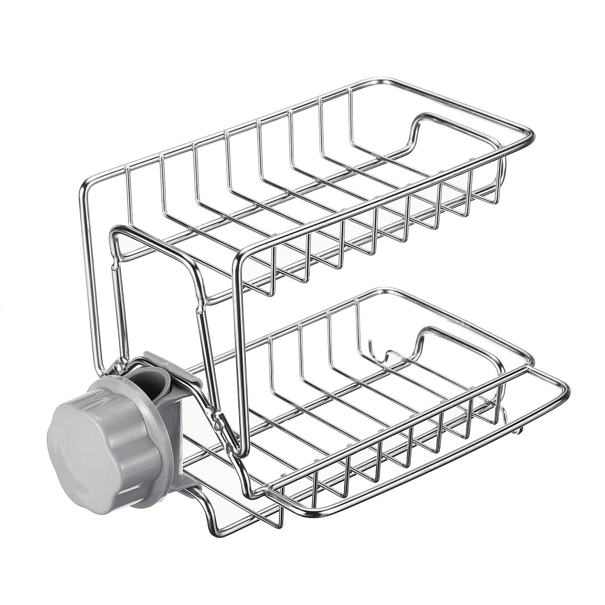 2-Layer Kitchen Sink Drain Rack: Faucet Sponge, Soap, Cloth Storage & Drying Holder