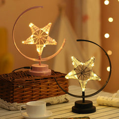 Battery/USB Powered Star Moon Night Light Desk Lamp - Warm Light, Black/Pink, Perfect Birthday Gift