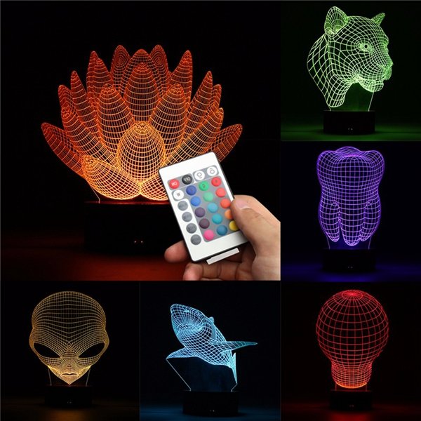 3D Color Changing LED Desk Lamp - Remote Controlled Acrylic USB Night Light, Perfect Christmas Gift