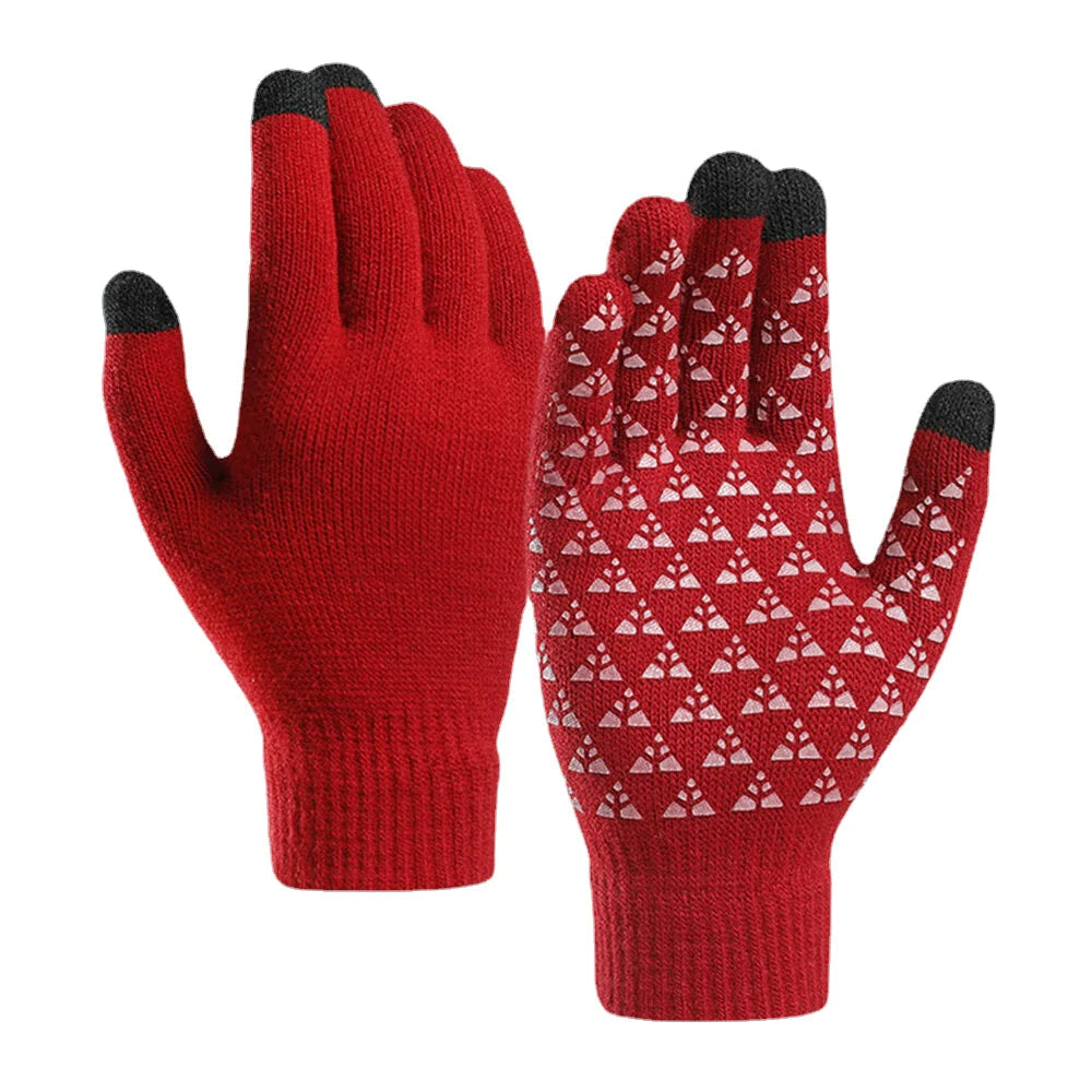 Unisex Drei-Finger-Touchscreen Rutschfeste Strick-Winterhandschuhe aus dicker, warmer Wolle