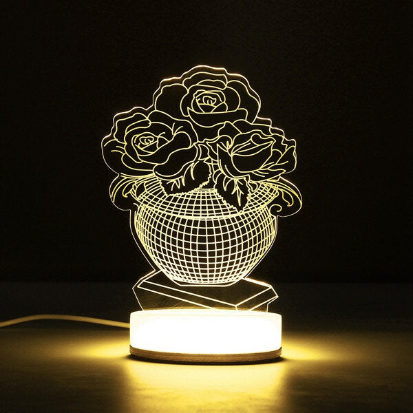 3D Illusion USB LED Night Light - Warm White Desk Table Lamp, Perfect Xmas Gift