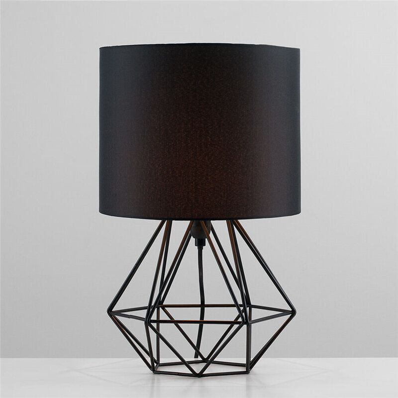 Modern Geometric Bedside Table Lamp with Shade - Hollowed Out Design for Bedroom