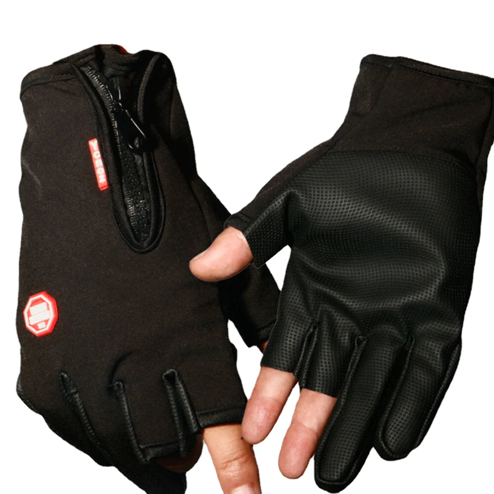 Wasserdichte, rutschfeste Halbfinger-Lederhandschuhe für Unisex für Outdoor-Sport, Reiten und Angeln