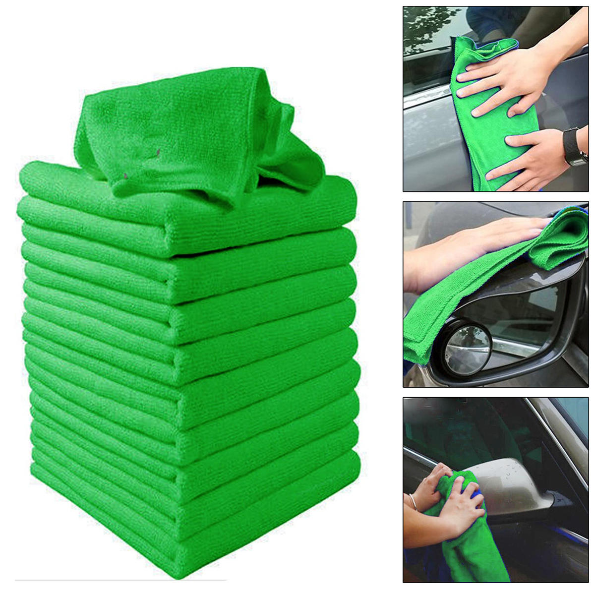 10pcs Green Microfiber Cleaning Cloths - Soft Car Care Duster Towels 29x29cm