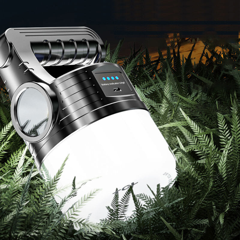 Solar- und USB-wiederaufladbare LED-Campingleuchte – Suchscheinwerfer mit Griff, Nachtmarktstand, Angelbirnenlampe MX-519